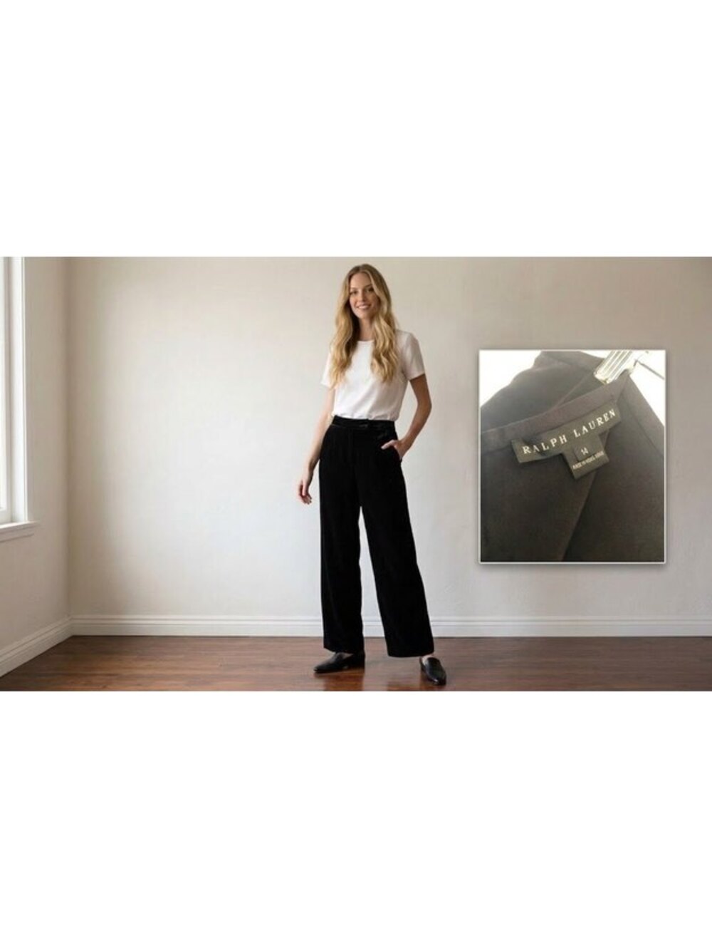 Vintage Ralph Lauren Black SILK Wide Leg Dress Pants Size 14